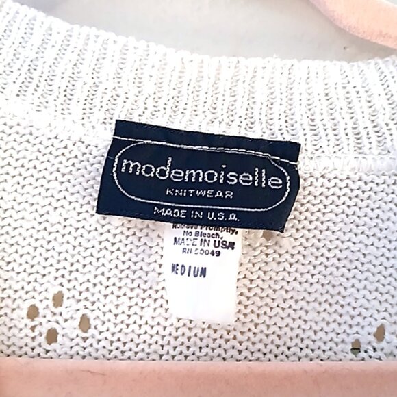 Vintage 80's Mademoiselle White & Pink Knit Sweater Size Medium - Picture 4 of 5